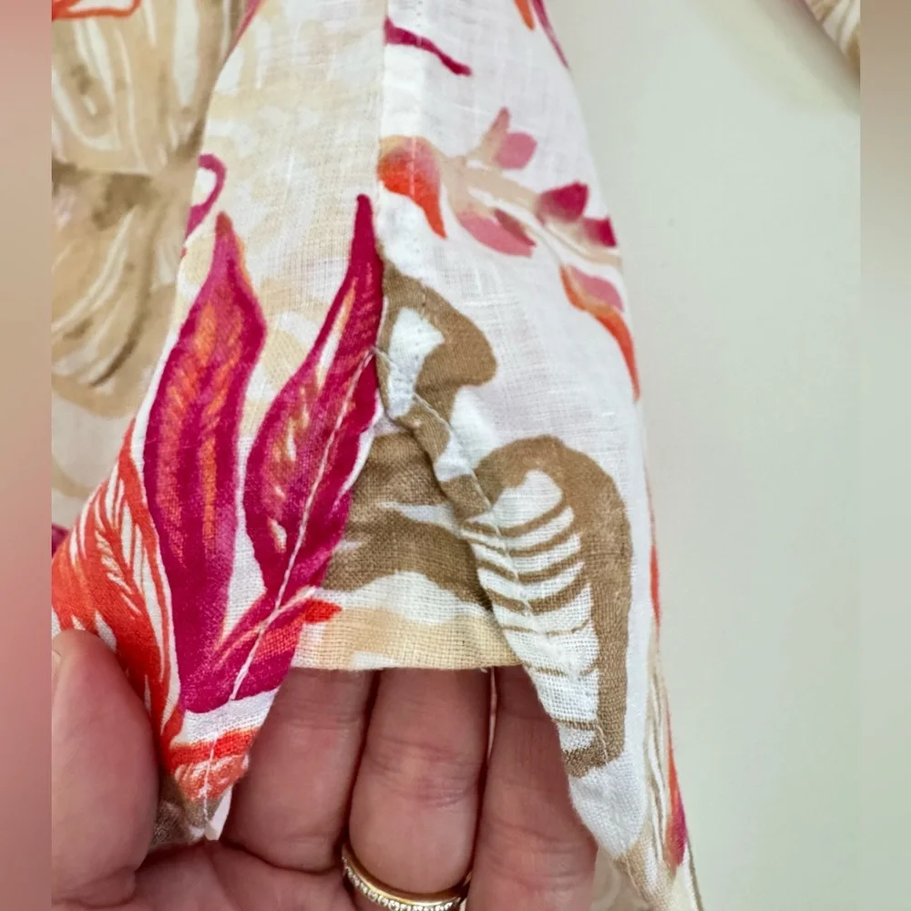 NWOT Chico’s Linen Floral Blouse 1.5 US 10 Multicolor Button Up Shirt Summer - Picture 8 of 10